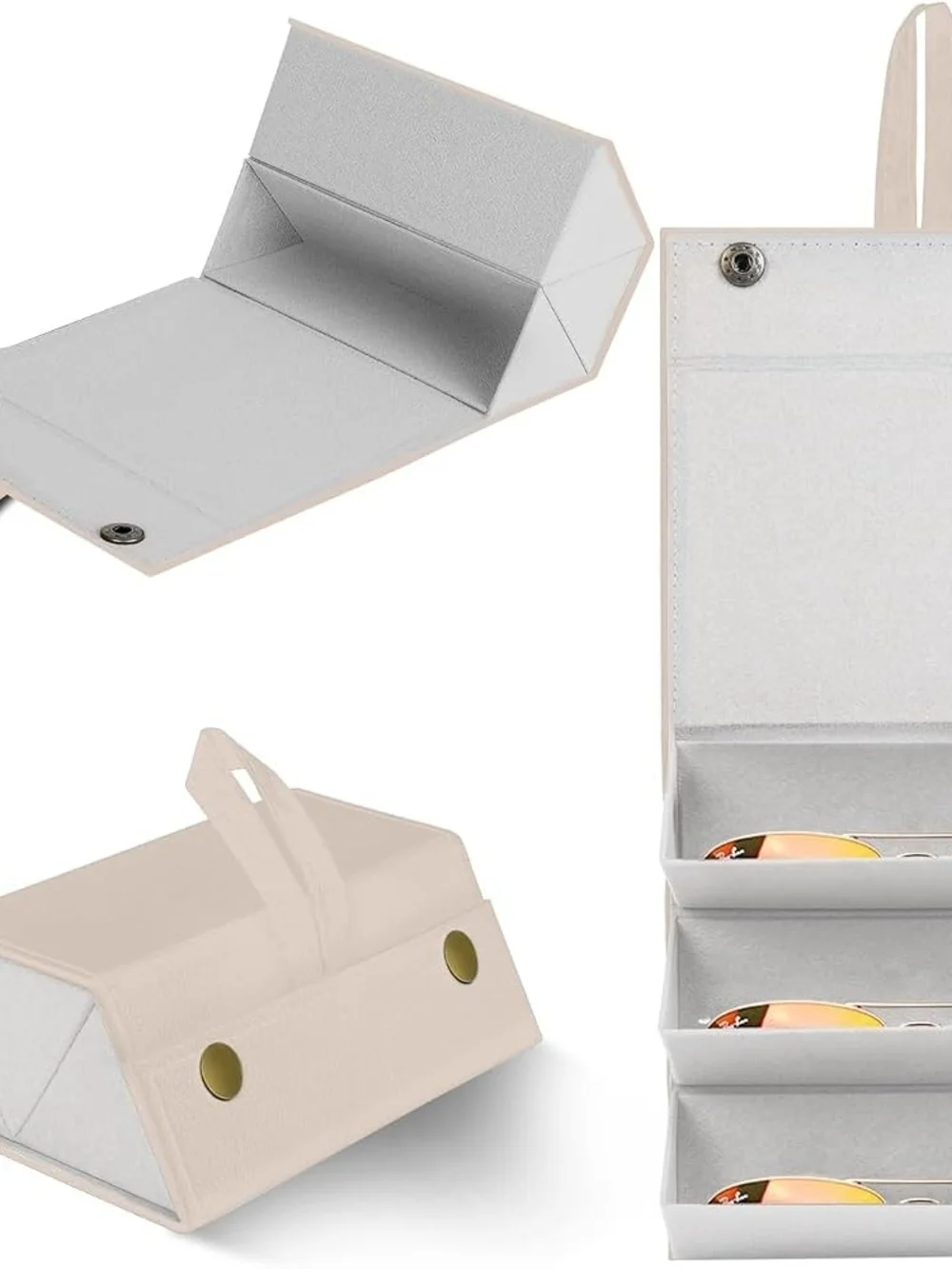 Multi-Tier Foldable Sunglass Travel Organizer - Cream